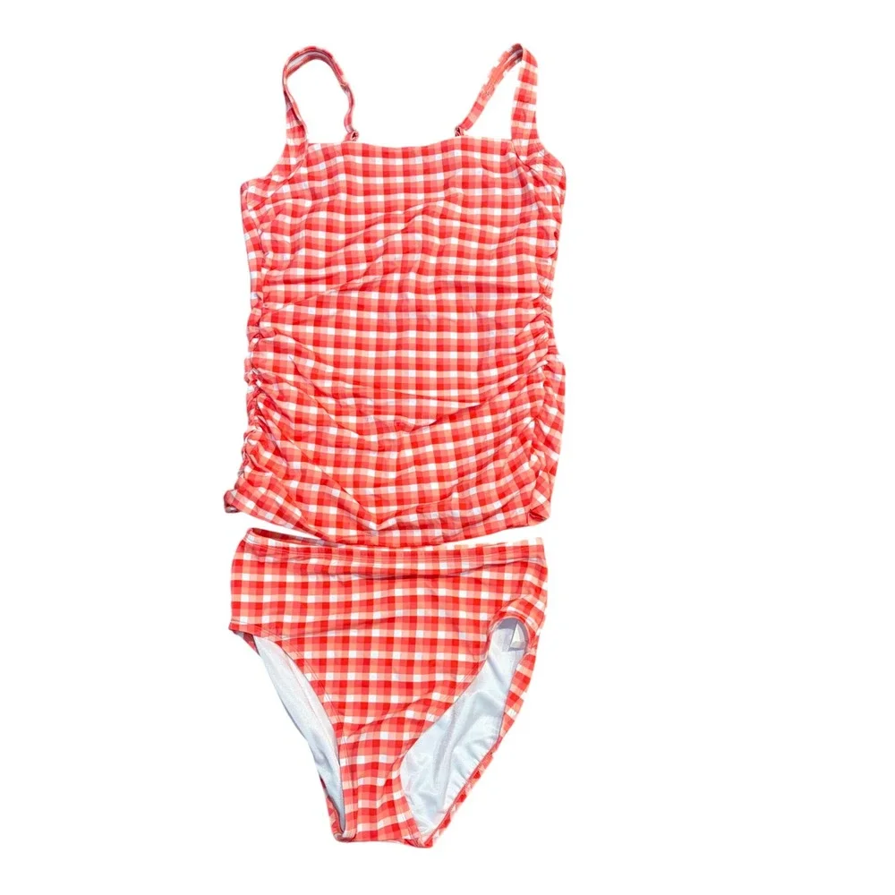 Miraclesuit‎ x Talbots Cabana Tankini Picnic Plaid Gingham Swimsuit Red White 10